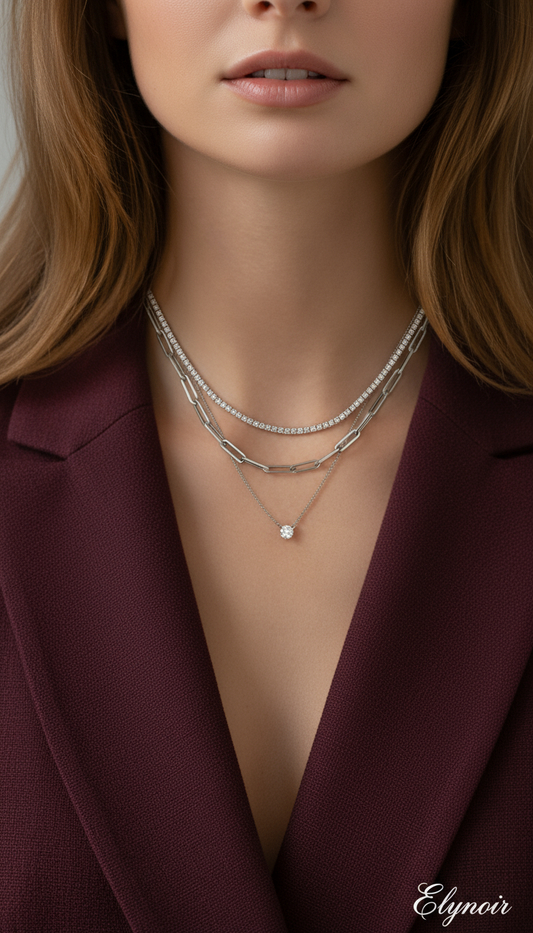 Tennis Necklace  + Solitaire Stone Necklace + PaperClip Hip Hop Necklace